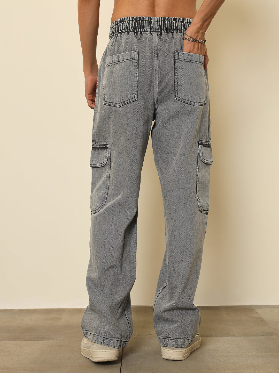 Men Grey Cargo Pocket Relax Fit Jogger Jeans