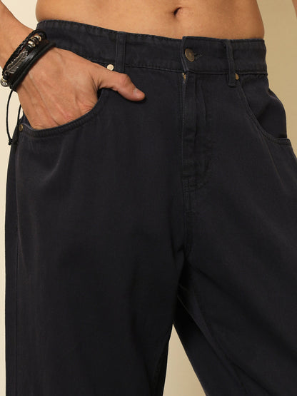Men Grey Side Zipper Relax Fit Jeans