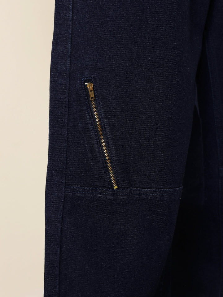 Men Navy Blue Side Zipper Relax Fit Jeans