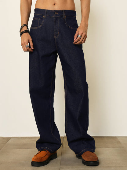 Men Navy Blue Basic Relax Fit Jeans