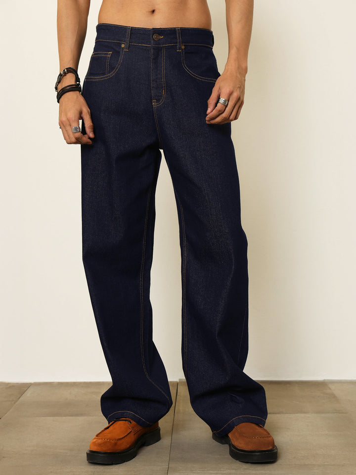 Men Navy Blue Basic Relax Fit Jeans