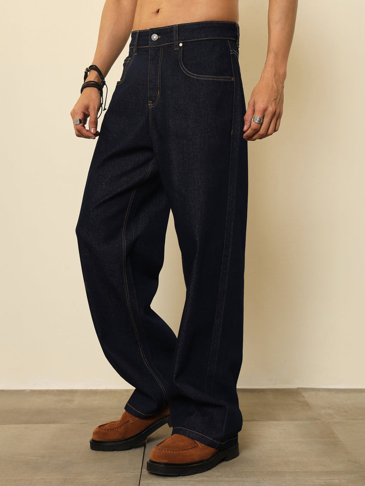 Men Navy Blue Basic Relax Fit Jeans