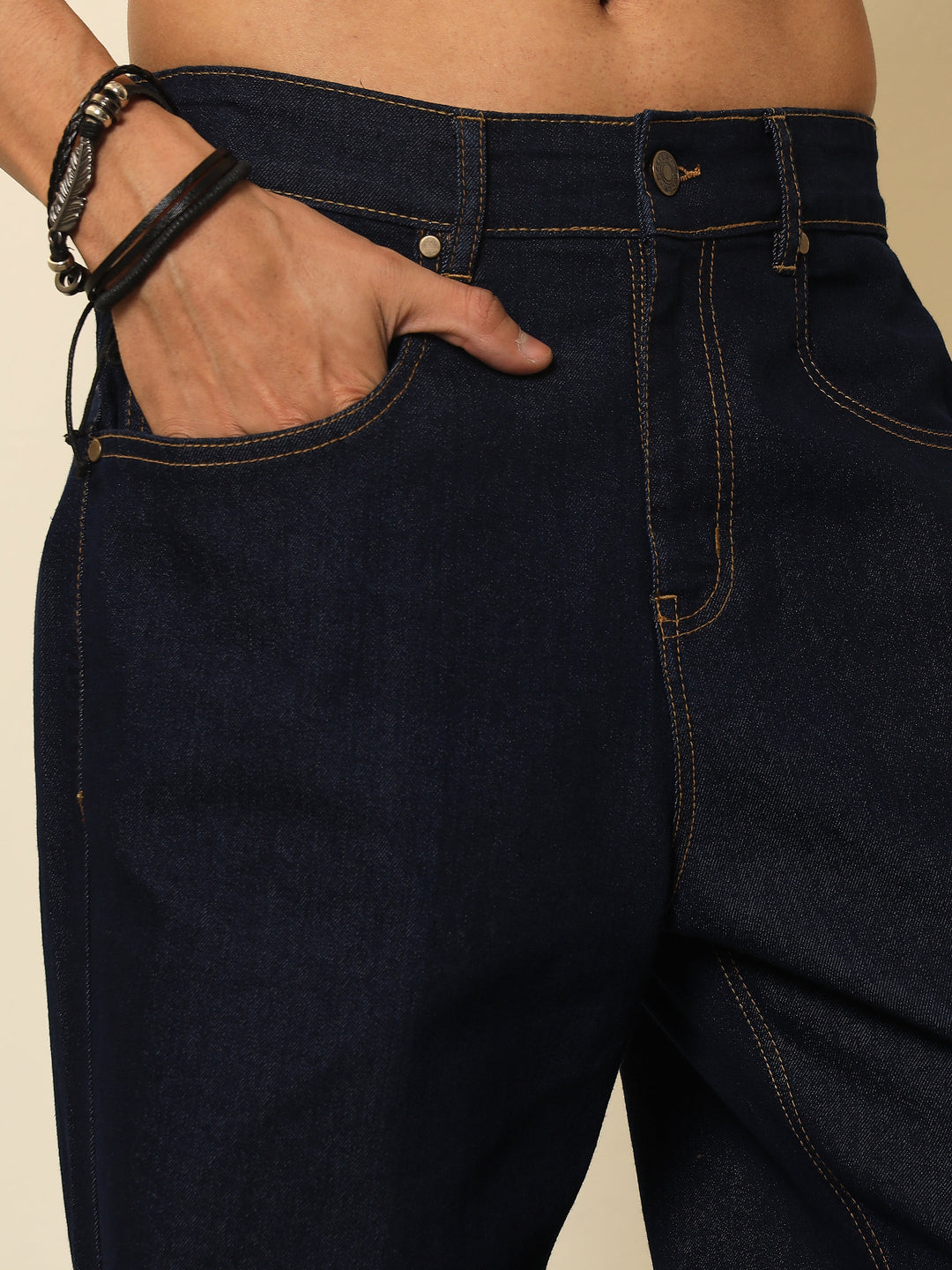 Men Navy Blue Basic Relax Fit Jeans