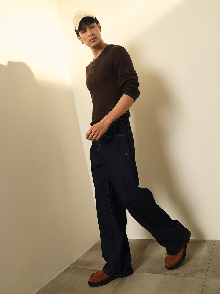 Men Navy Blue Basic Relax Fit Jeans