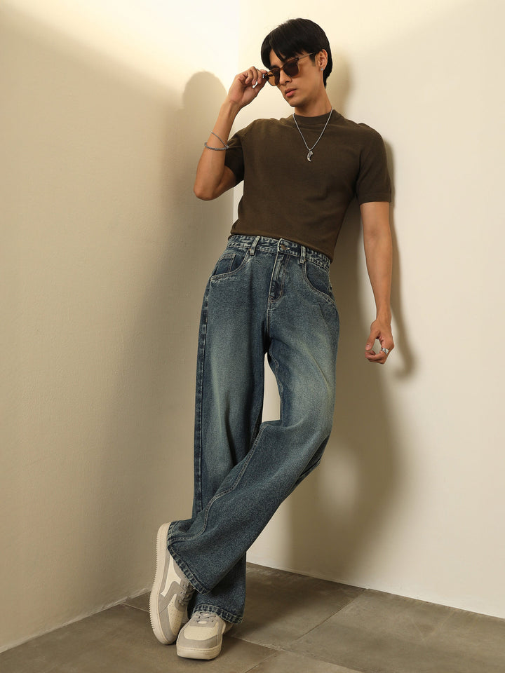 Men Blue Blast Wash Basic Relax Fit Jeans