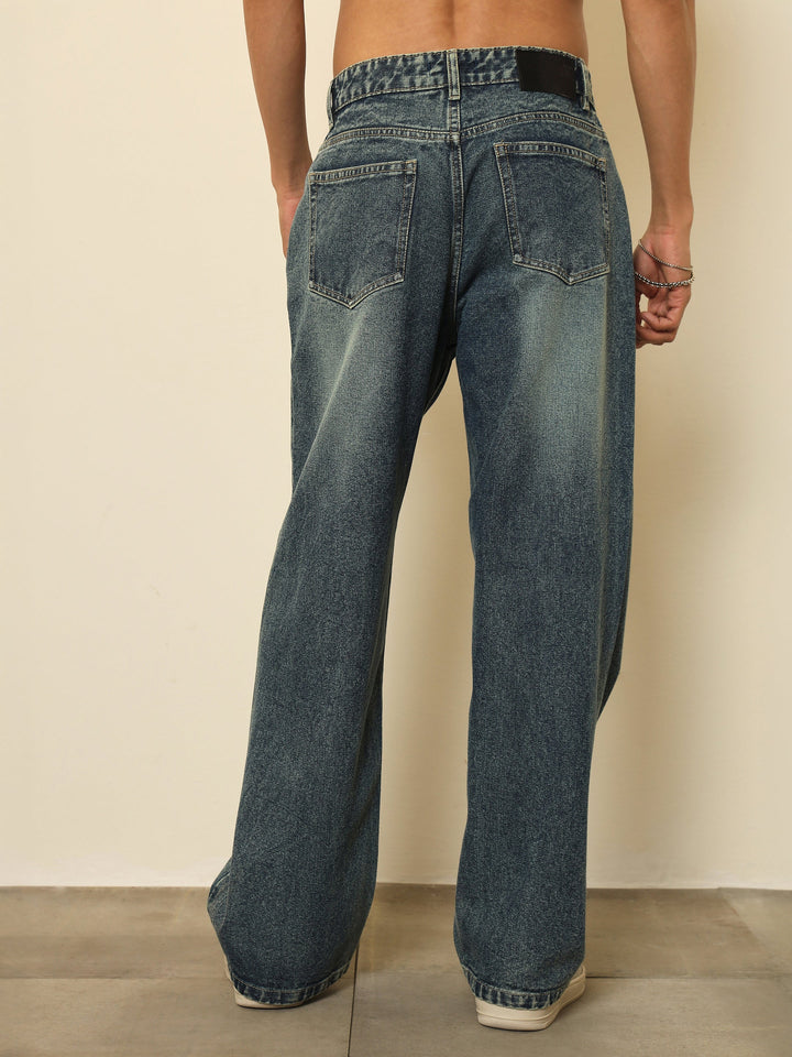 Men Blue Blast Wash Basic Relax Fit Jeans