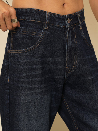 Men Blue Whisker Wash Relax Fit Jeans