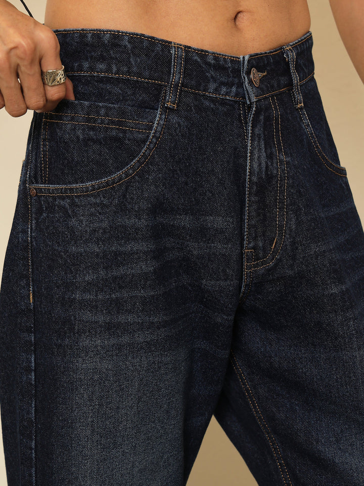 Men Blue Whisker Wash Relax Fit Jeans