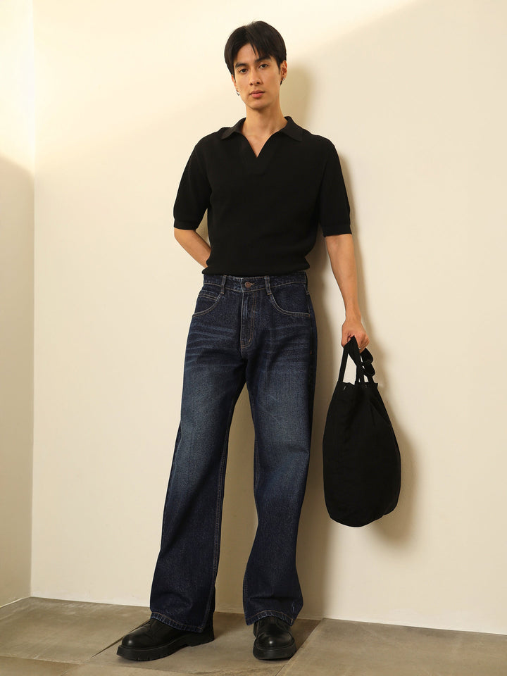 Men Blue Whisker Wash Relax Fit Jeans