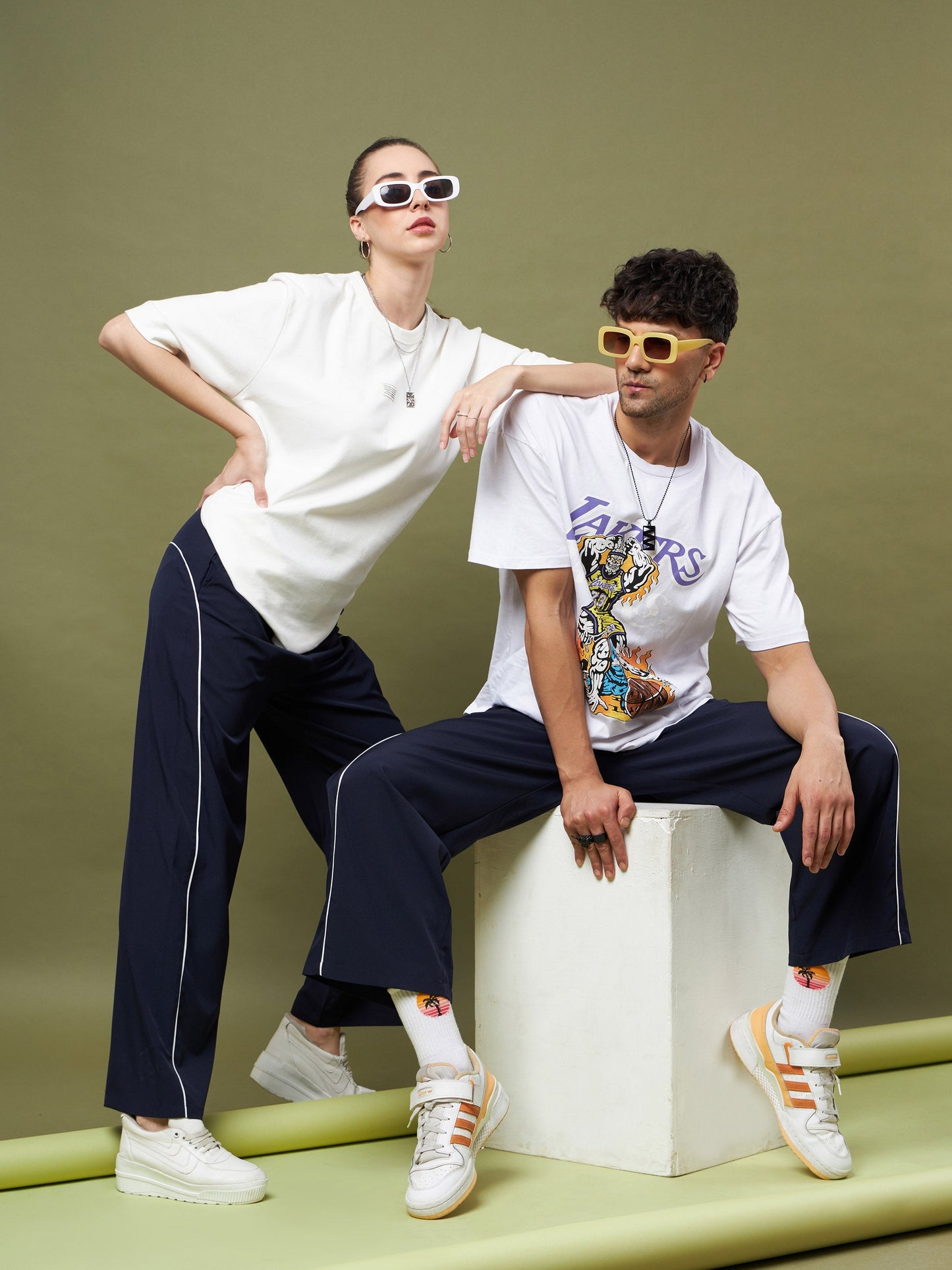 Unisex Navy Piping Parachute Track Pants