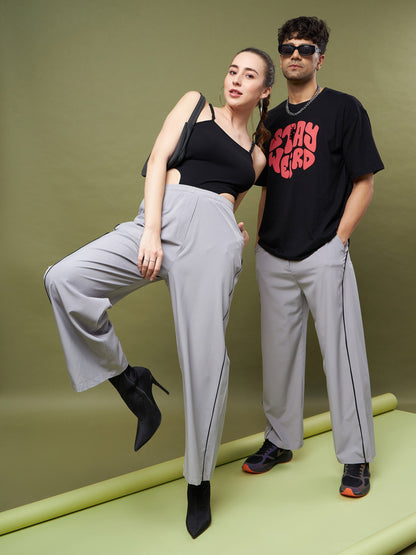 Unisex Grey Piping Parachute Track Pants