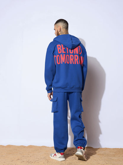 Men Blue Utility Pockets Oversized Joggers