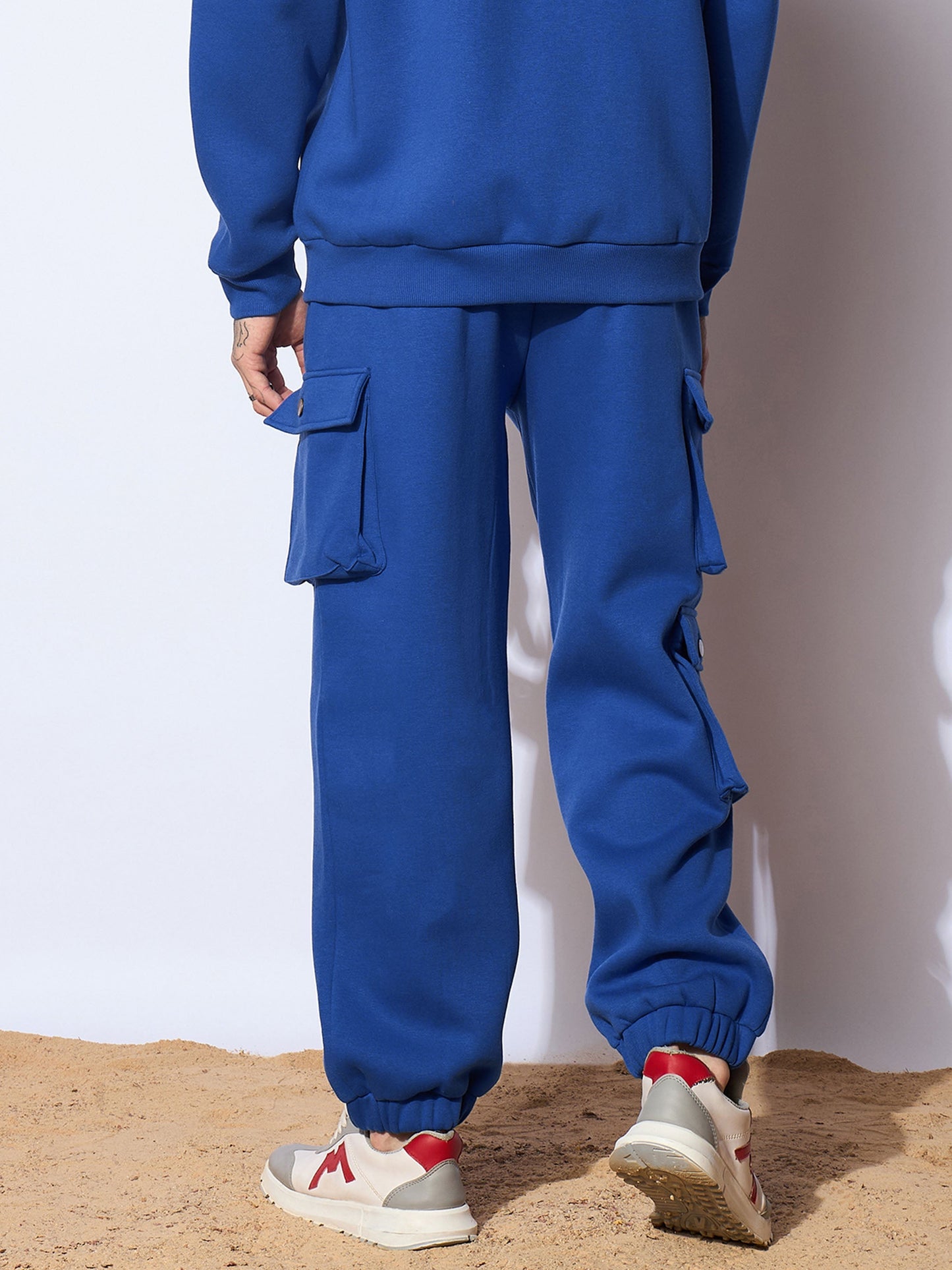 Men Blue Utility Pockets Oversized Joggers