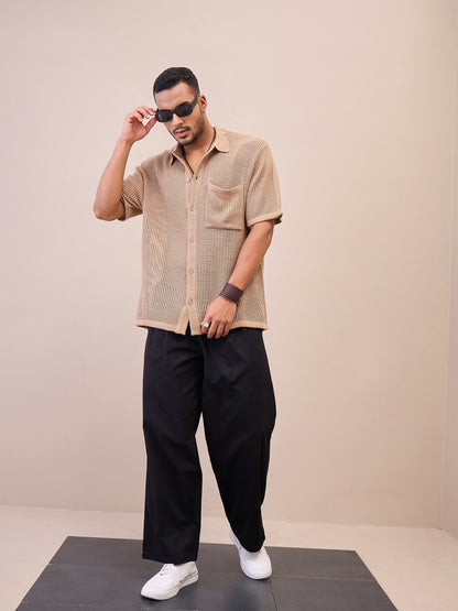 Men Black Front Pleated Korean Pants