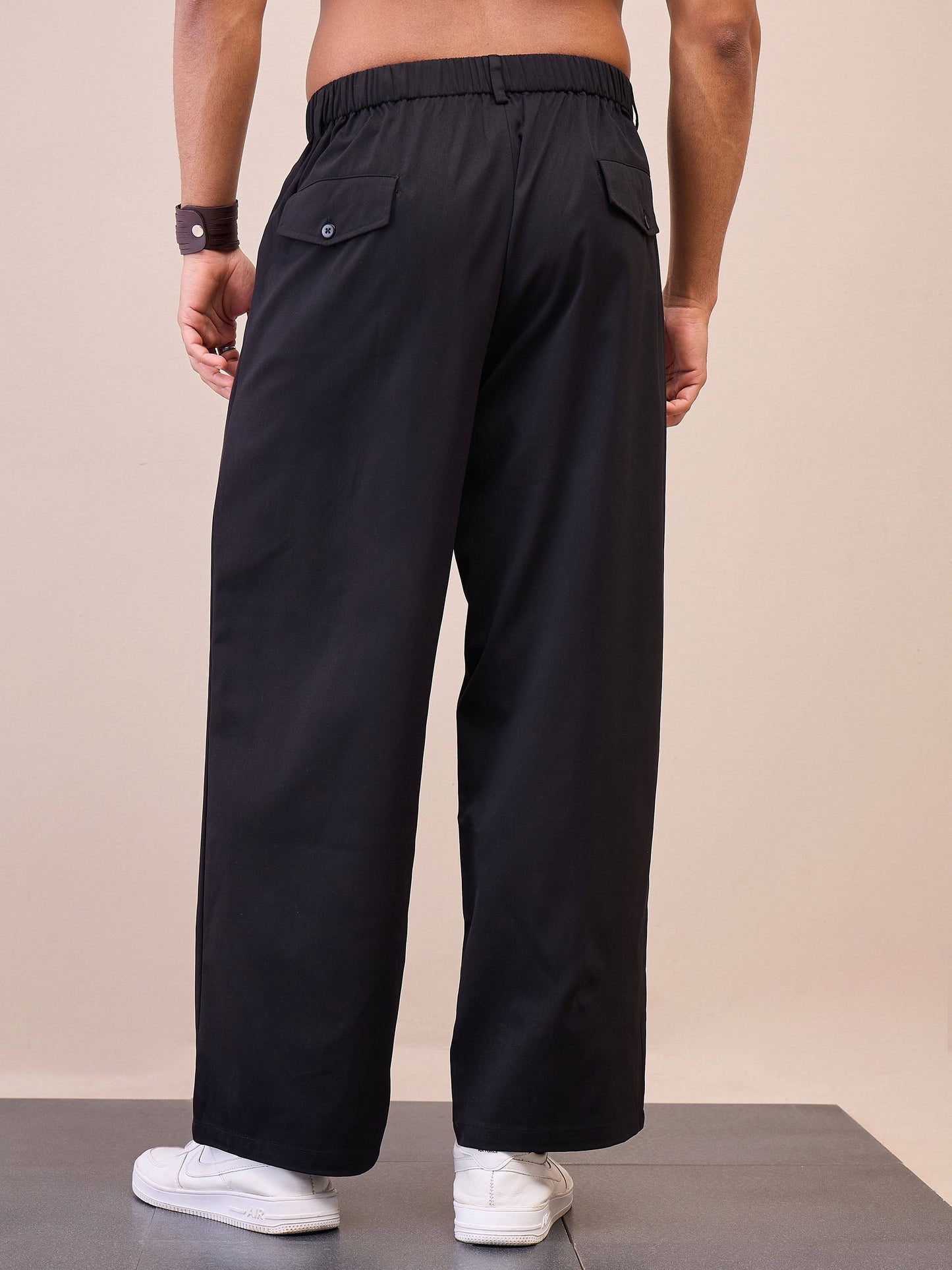Men Black Front Pleated Korean Pants