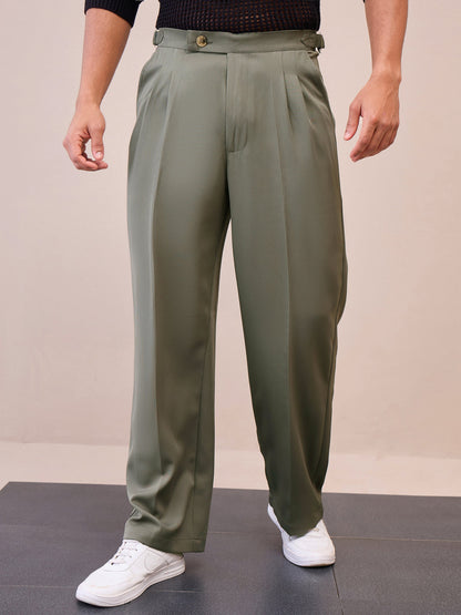 Men Green Korean Relax Fit Trousers