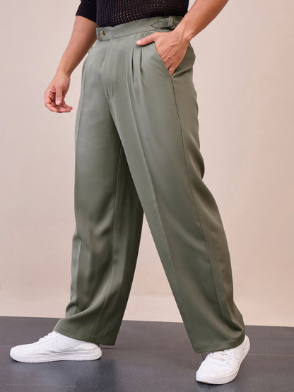 Men Green Korean Relax Fit Trousers