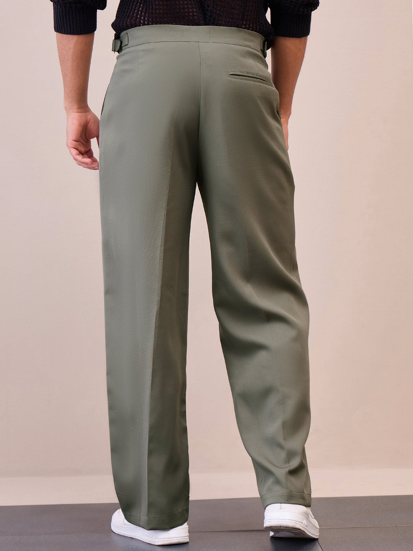 Men Green Korean Relax Fit Trousers