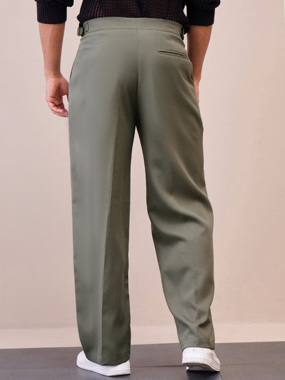 Men Green Korean Relax Fit Trousers