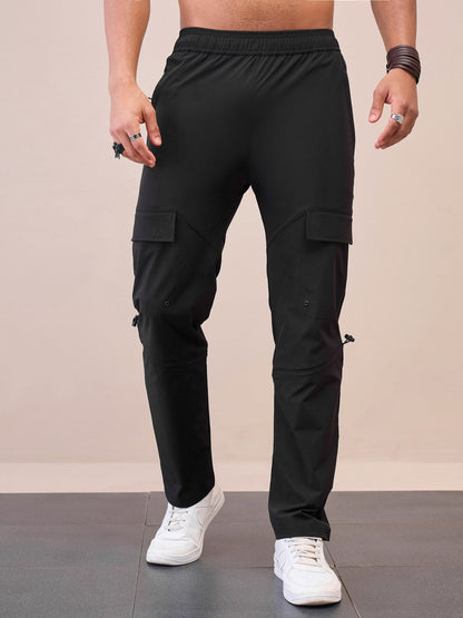 Men Unisex Black Front Pocket Parachute Pants