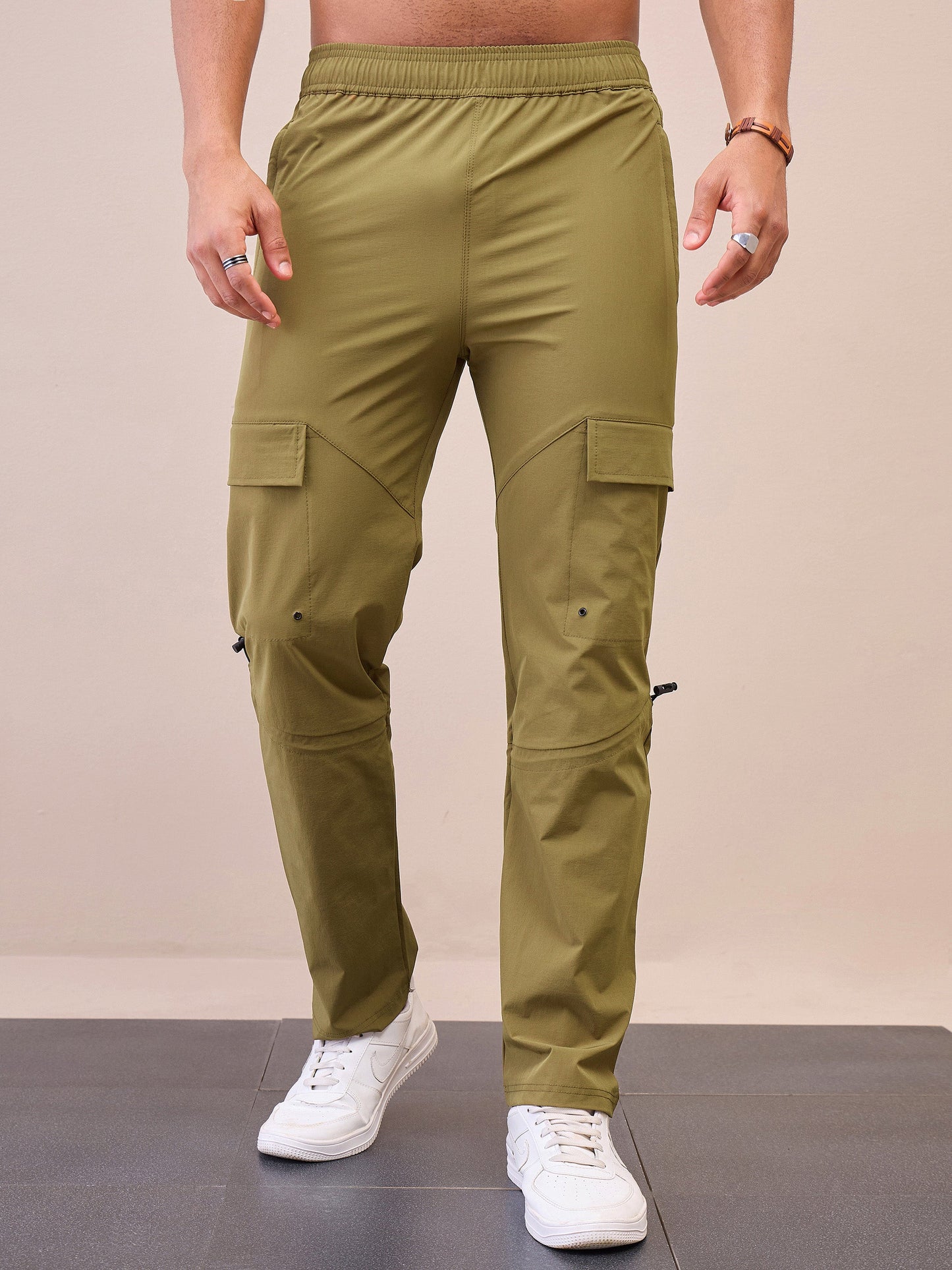 Men Unisex Brown Front Pocket Parachute Pants