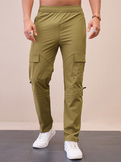 Men Unisex Brown Front Pocket Parachute Pants
