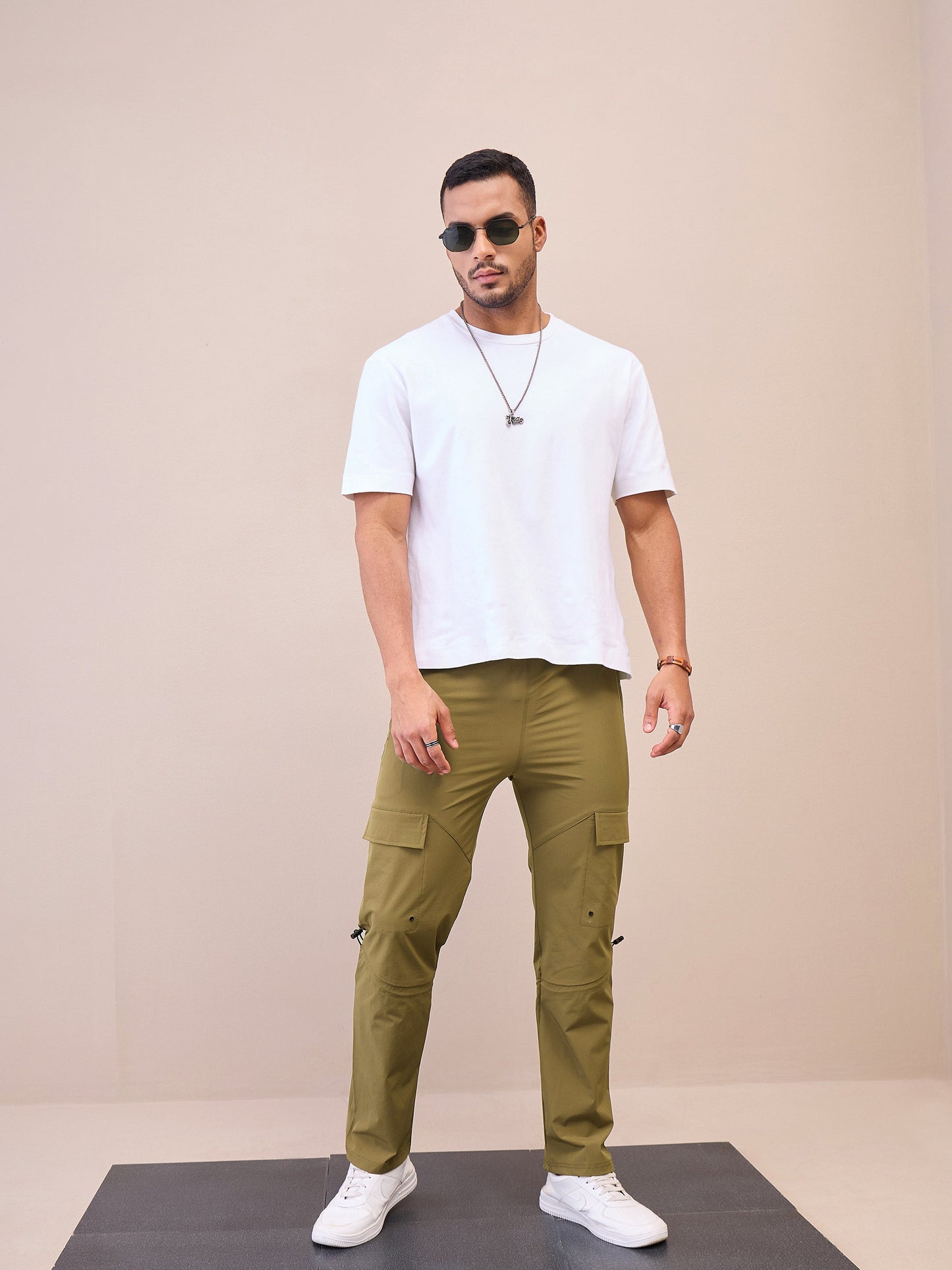Men Unisex Brown Front Pocket Parachute Pants