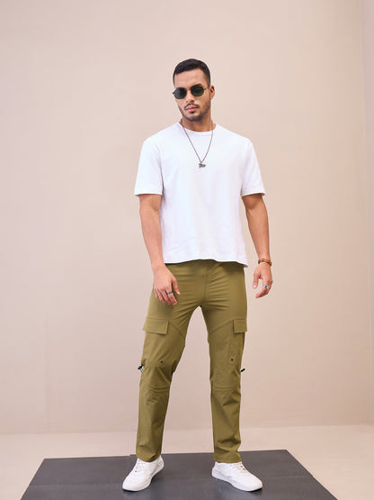 Men Unisex Brown Front Pocket Parachute Pants