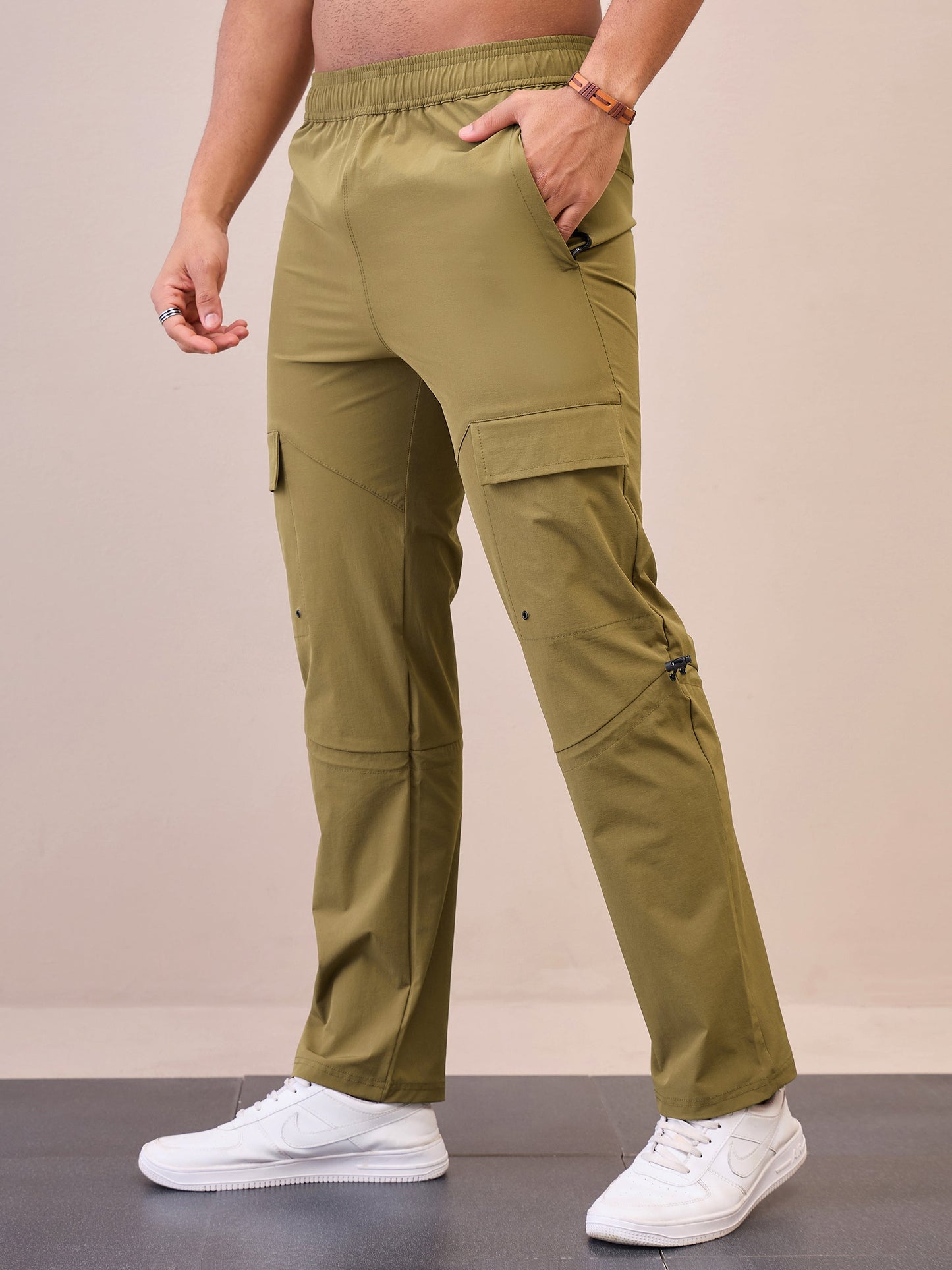 Men Unisex Brown Front Pocket Parachute Pants