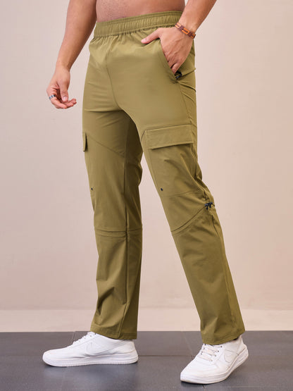 Men Unisex Brown Front Pocket Parachute Pants