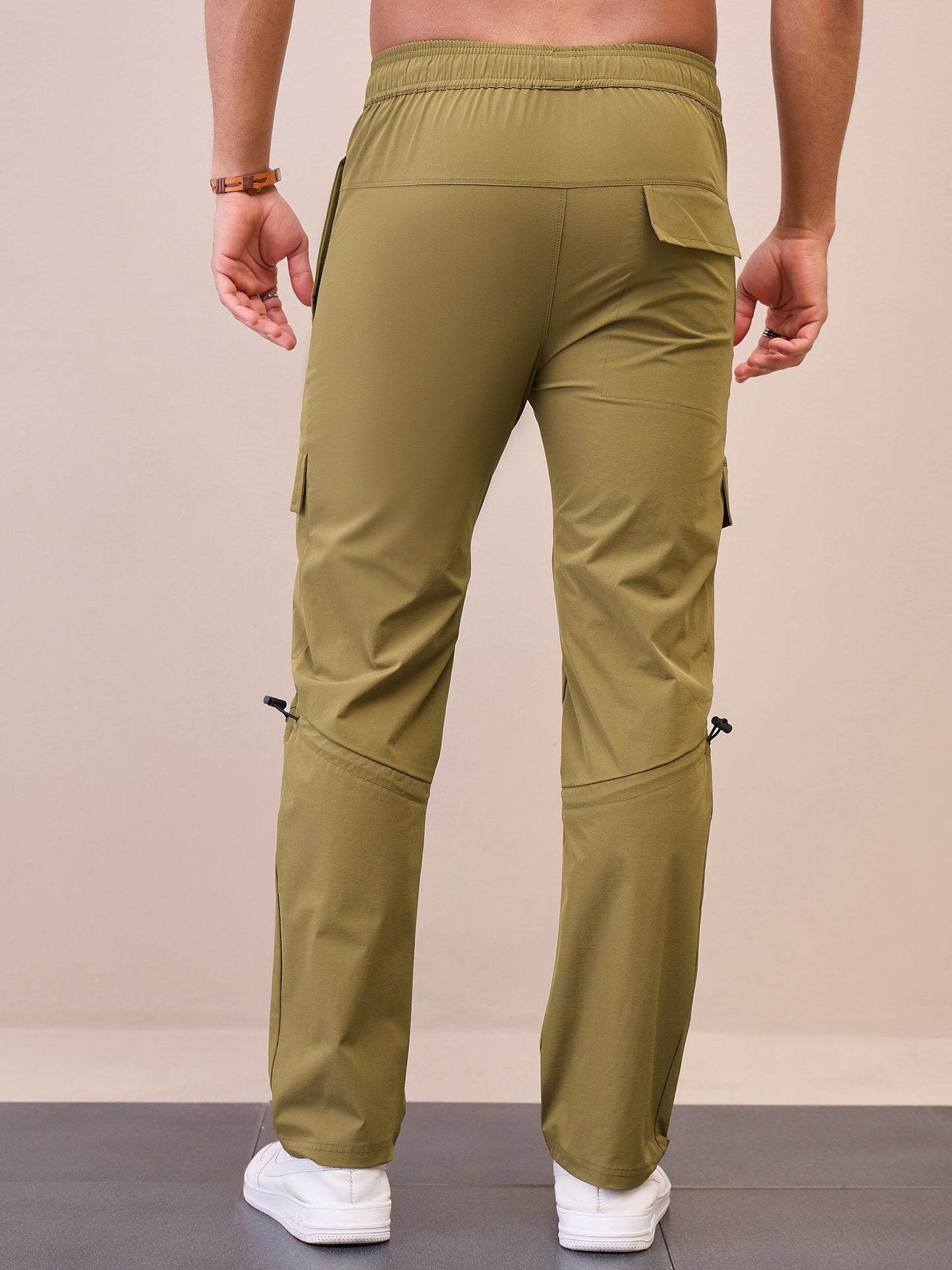 Men Unisex Brown Front Pocket Parachute Pants