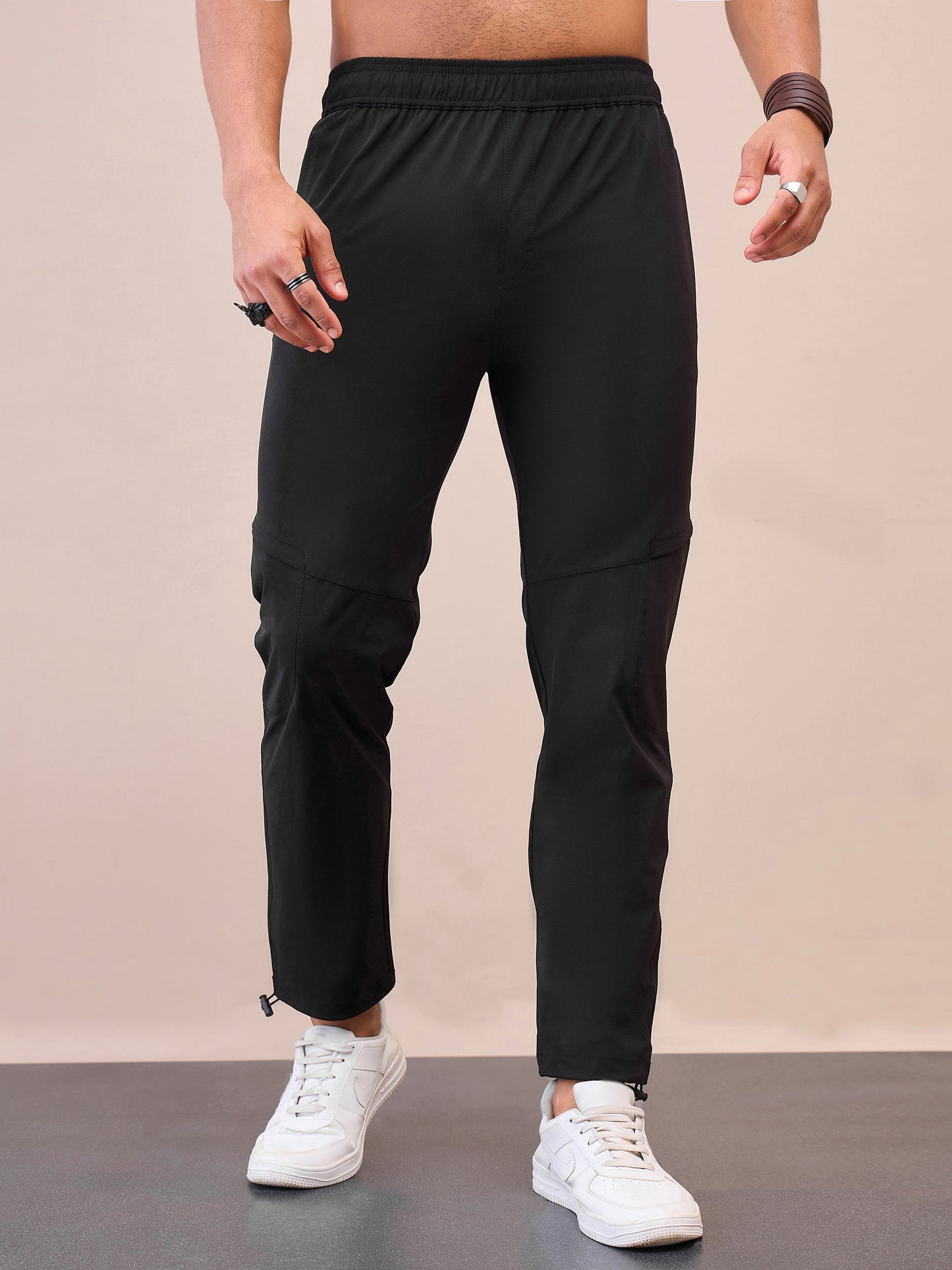 Men Unisex Black Front Zipper Parachute Pants