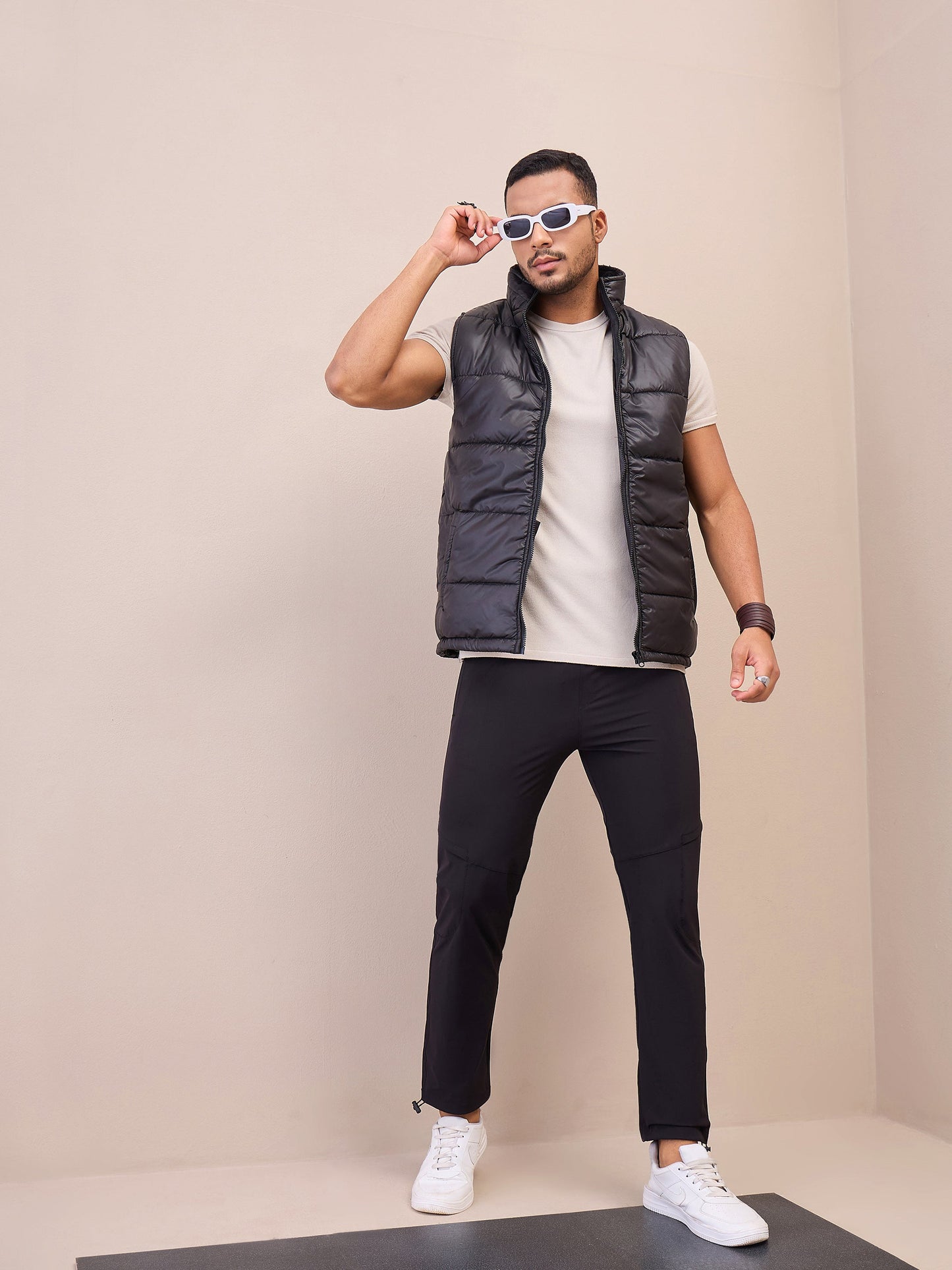 Men Unisex Black Front Zipper Parachute Pants