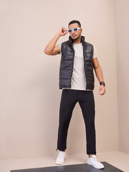Men Unisex Black Front Zipper Parachute Pants