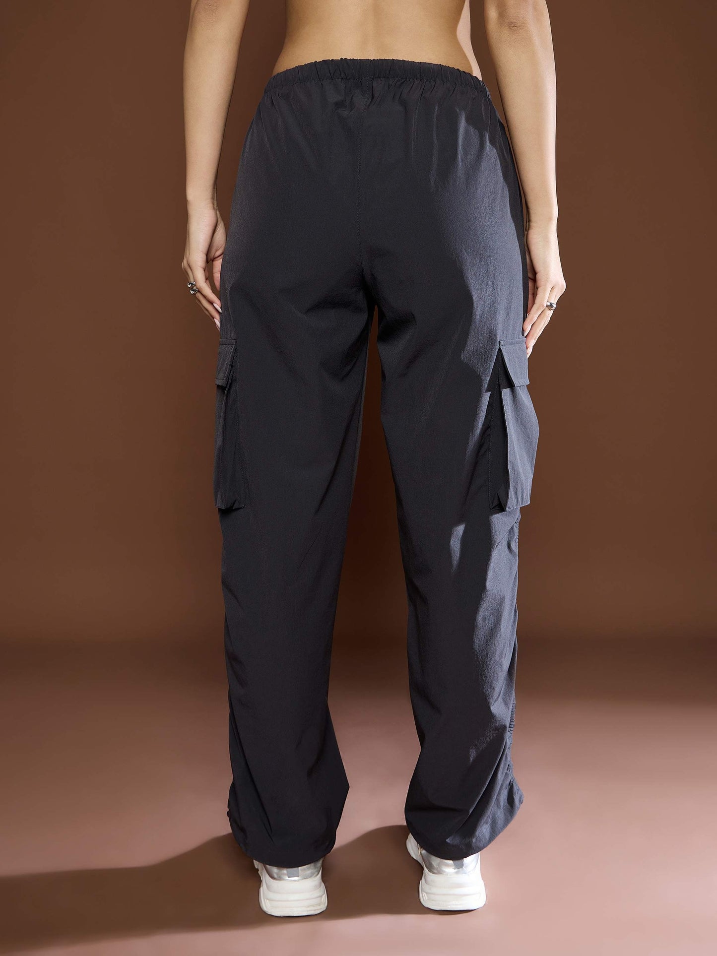 Unisex Dark Grey Side Ruched Baggy Parachute Pants