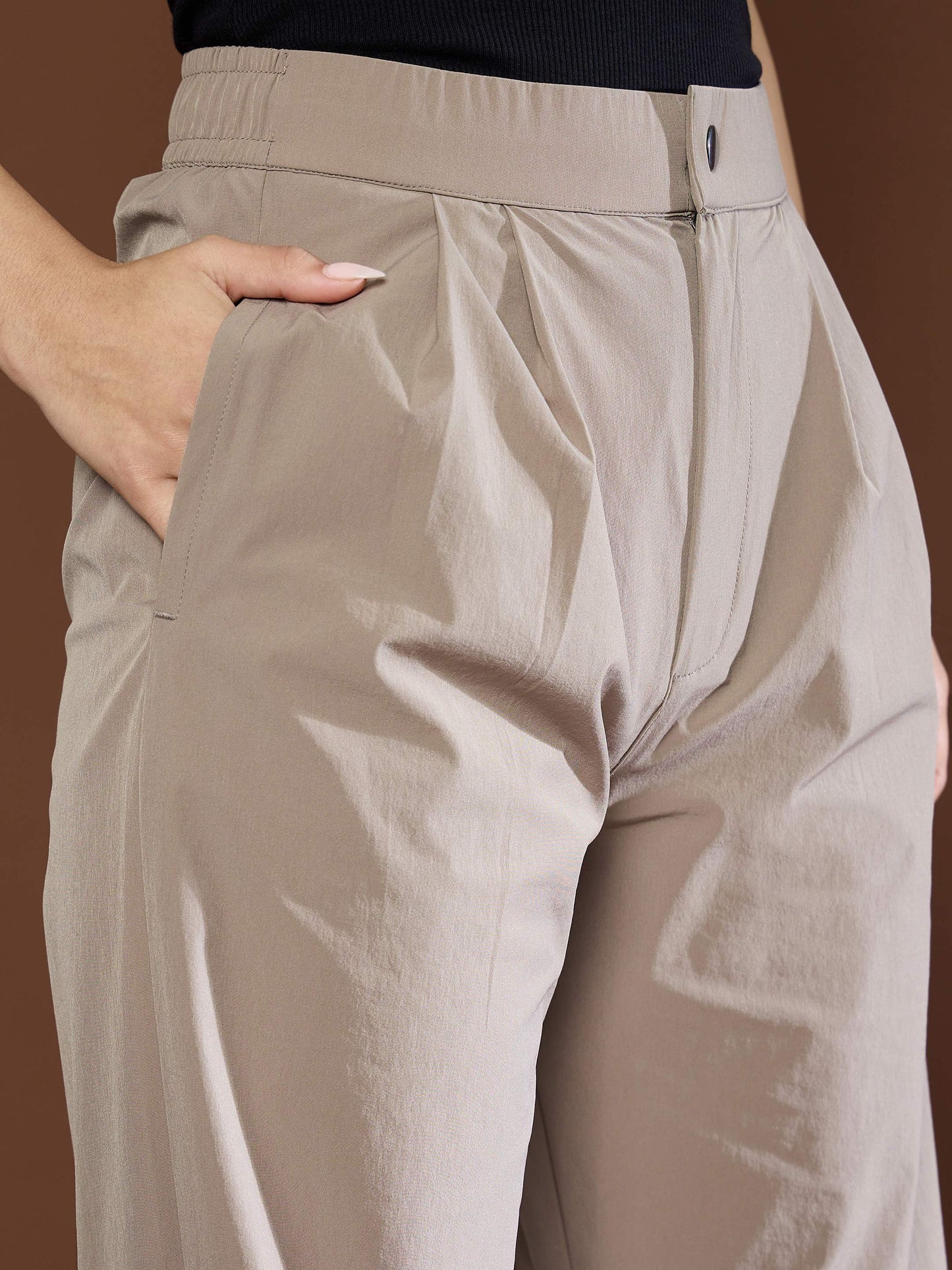 Unisex Taupe Front Dart Baggy Parachute Pants