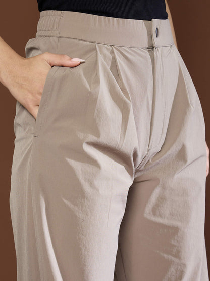 Unisex Taupe Front Dart Baggy Parachute Pants