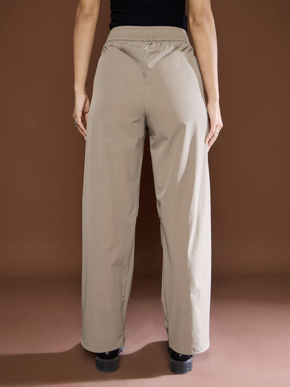Unisex Taupe Front Dart Baggy Parachute Pants