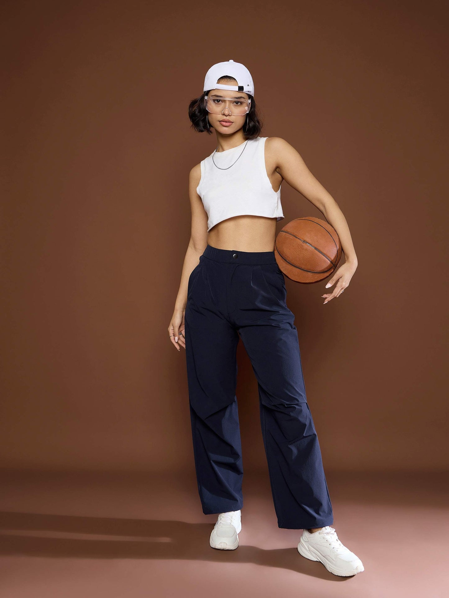 Unisex Navy Front Dart Baggy Parachute Pants
