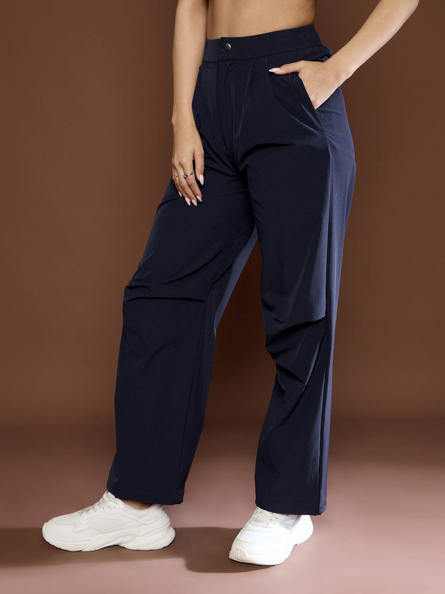 Unisex Navy Front Dart Baggy Parachute Pants