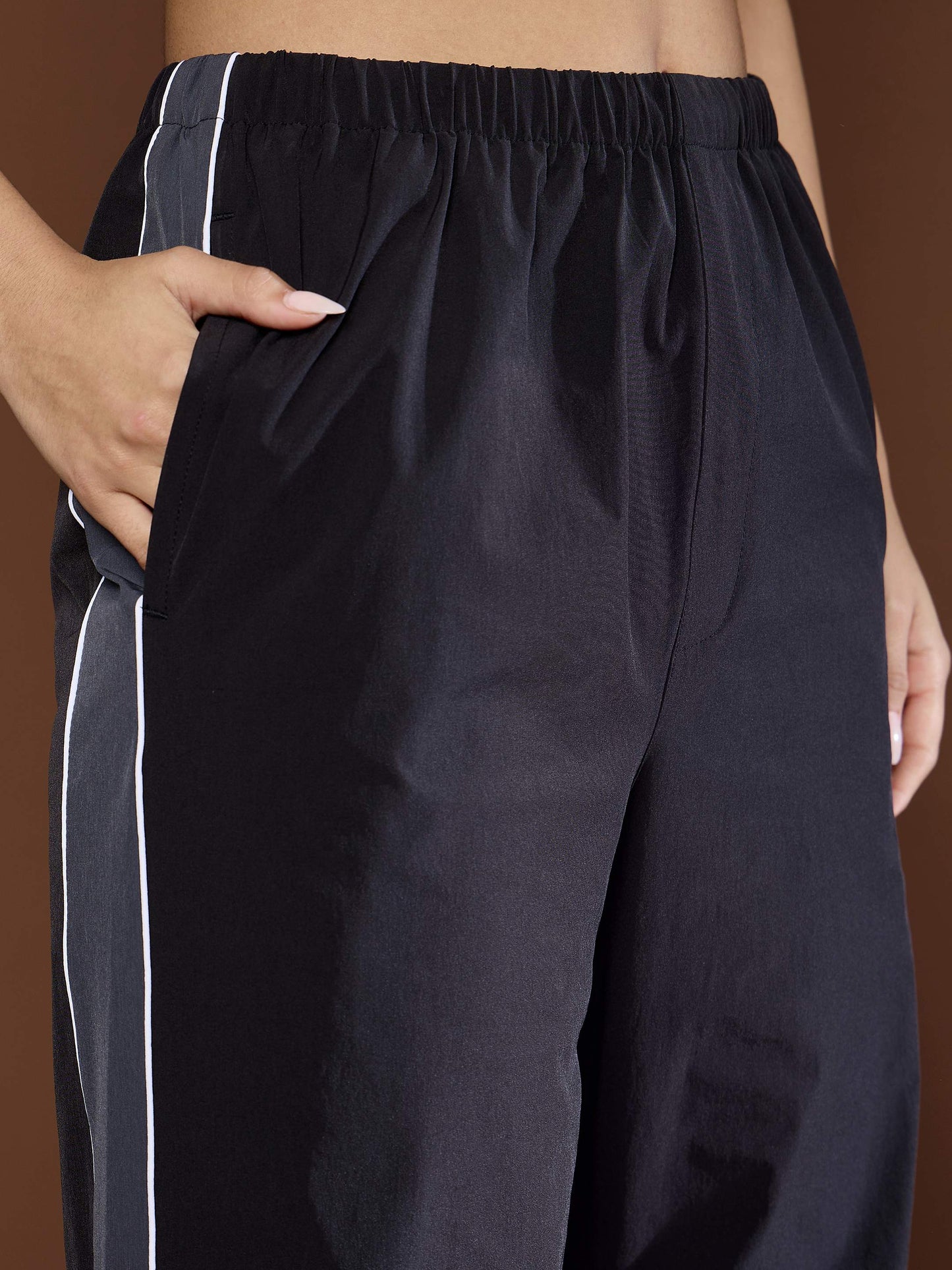 Unisex Black Side Panel Baggy Parachute Pants