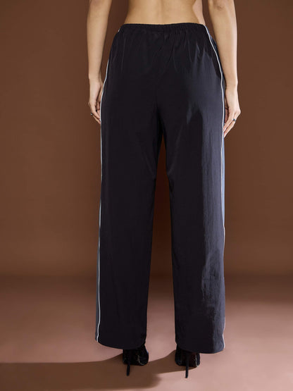 Unisex Black Side Panel Baggy Parachute Pants
