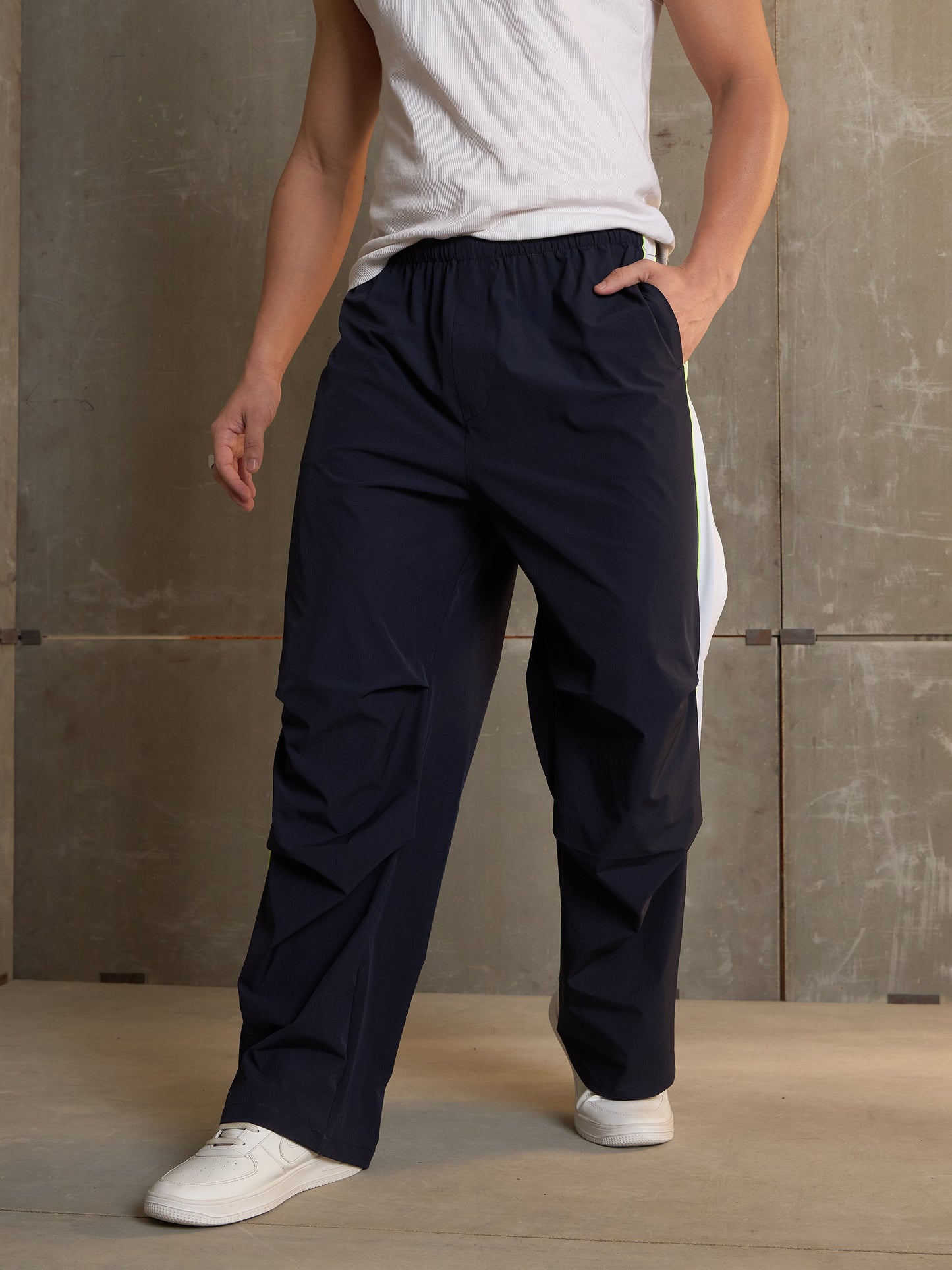 Unisex Navy Side Panel Baggy Parachute Pants