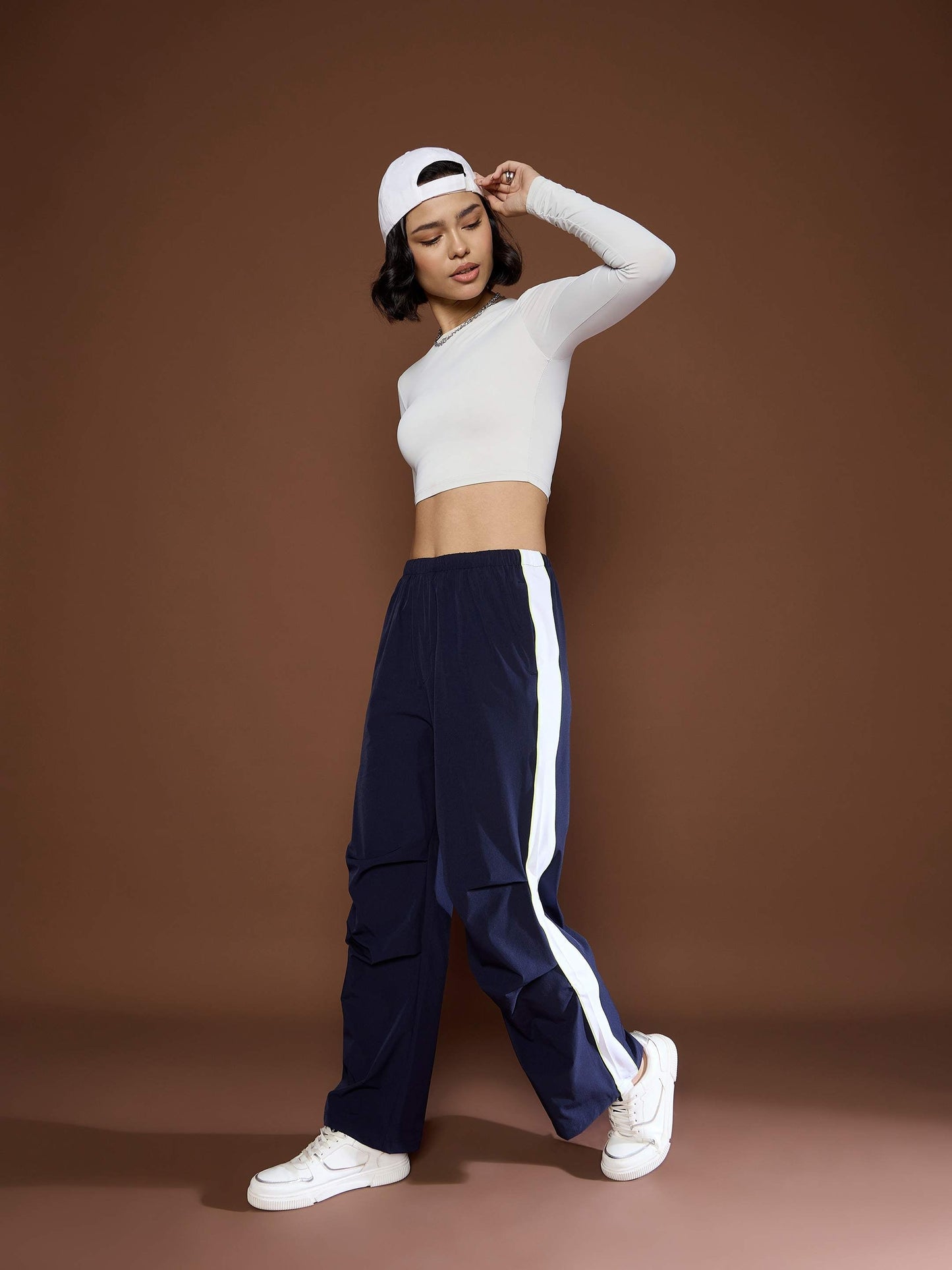 Unisex Navy Side Panel Baggy Parachute Pants