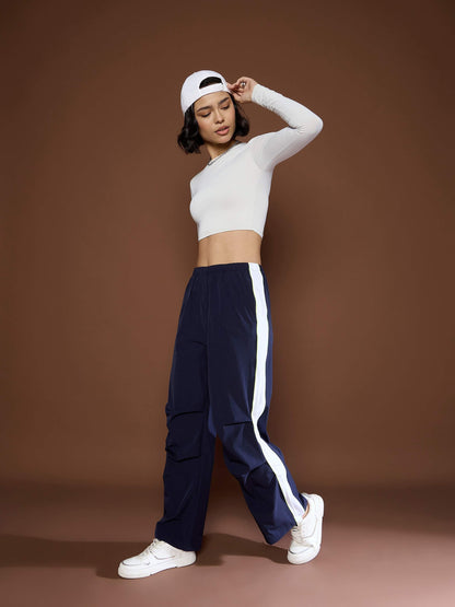 Unisex Navy Side Panel Baggy Parachute Pants