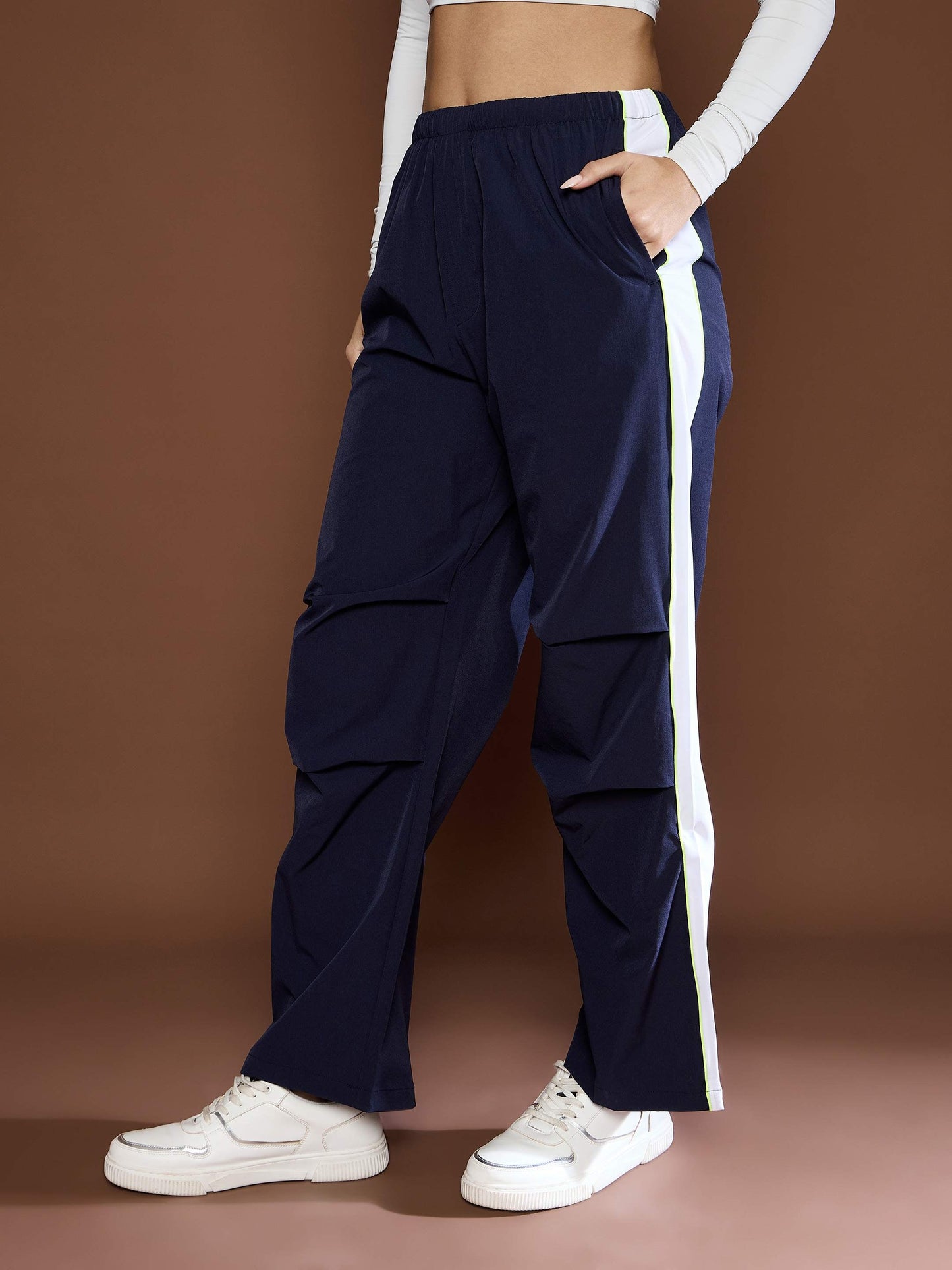 Unisex Navy Side Panel Baggy Parachute Pants