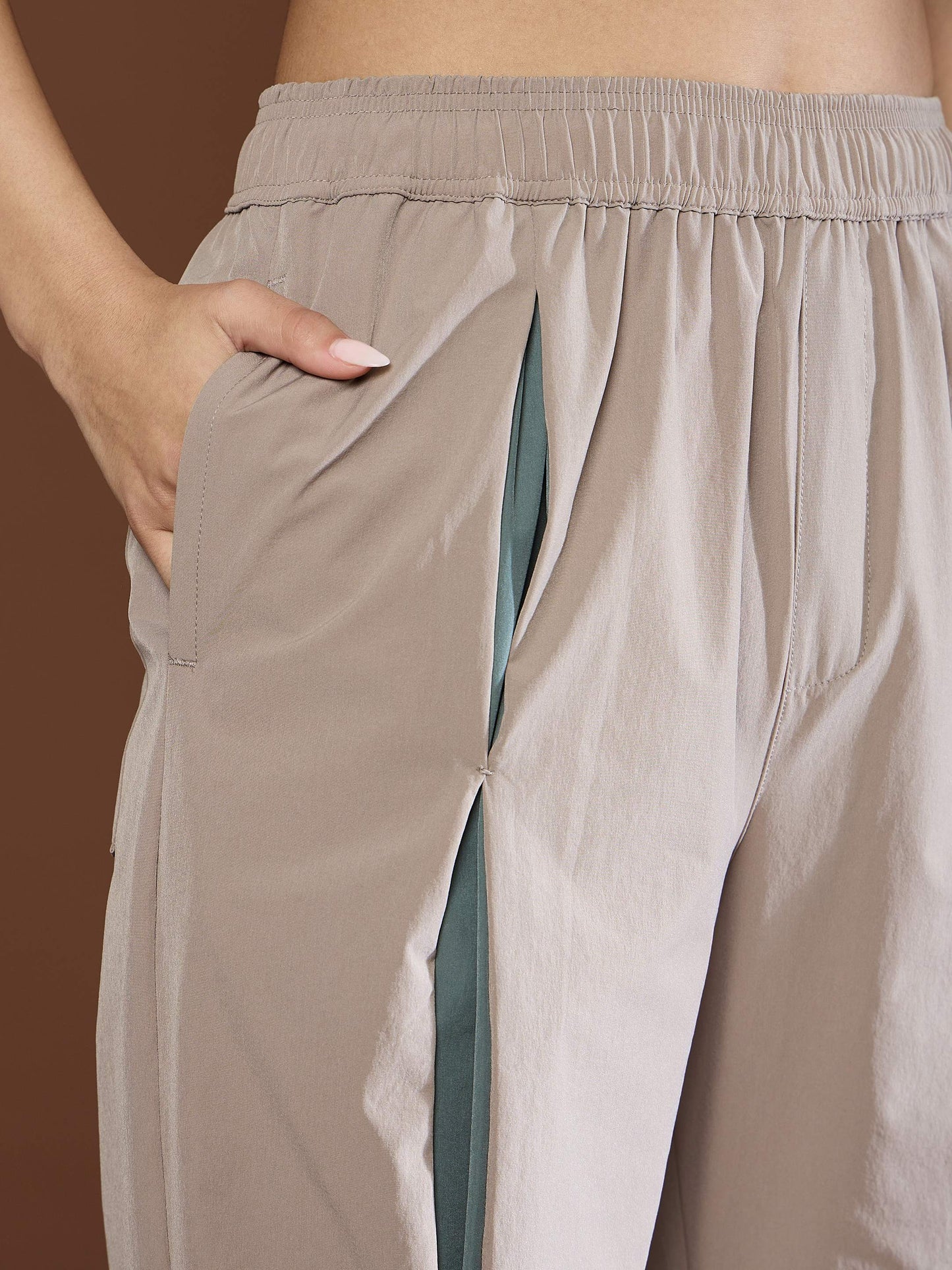 Unisex Taupe Front Invert Pleat Baggy Parachute Pants