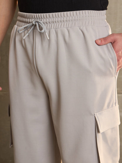 Men Light Grey Side Pocket Wide Leg Pants