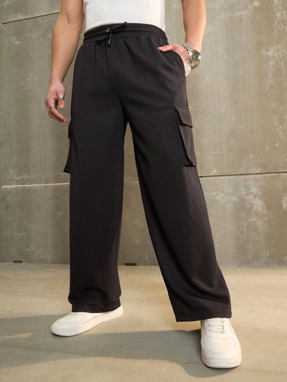Men Black Side Pocket Wide Leg Pants