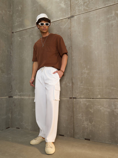 Men White Side Pocket Wide Leg Pants